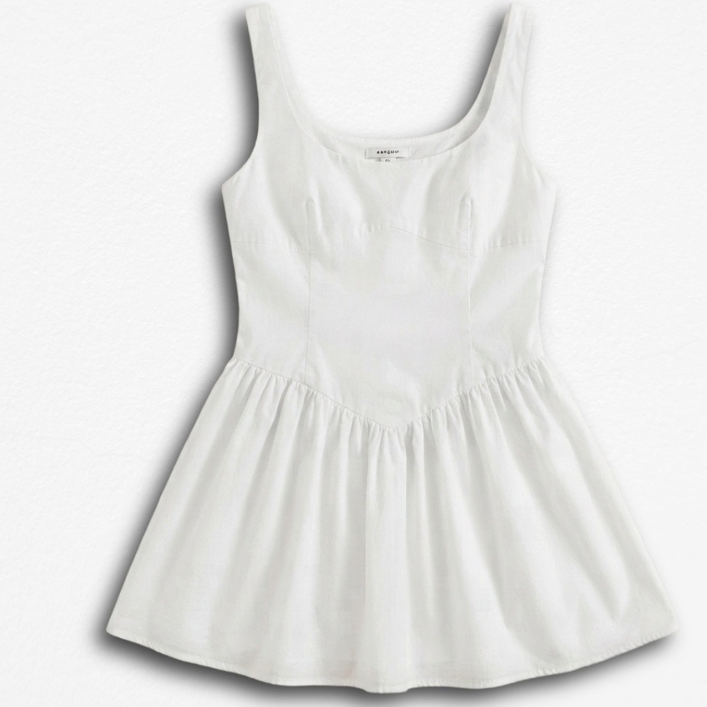 VergeGirl White Cotton Mini Dress Scoop Neck Smocked Back Fit Flare Sleeveless S